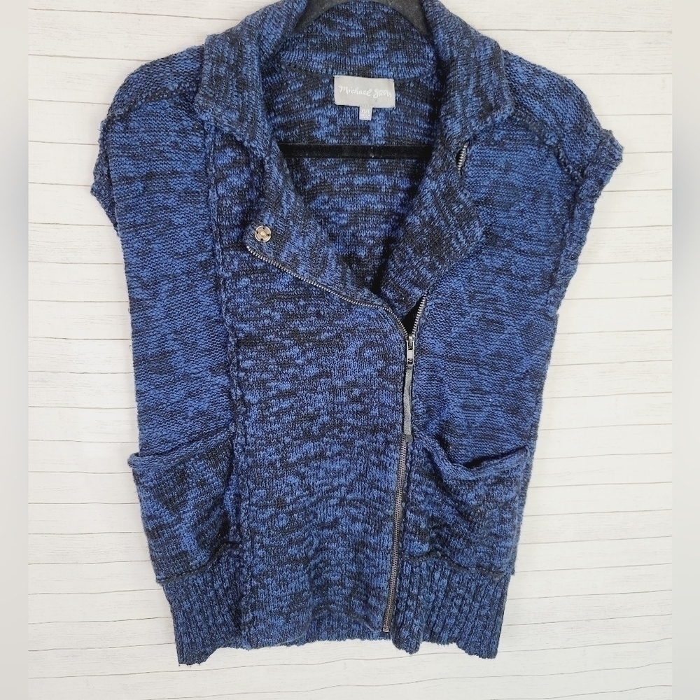 MICHAEL STARS WOOL BLEND MOTO STYLE BLUE & BLACK VEST, SZ XS/S - Picture 2 of 8